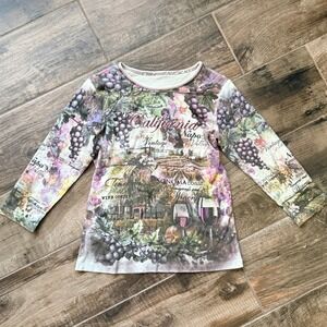 Cactus Women Y2K Napa CA Vineyard Winery Print Long Sleeve Top, Multicolor, S